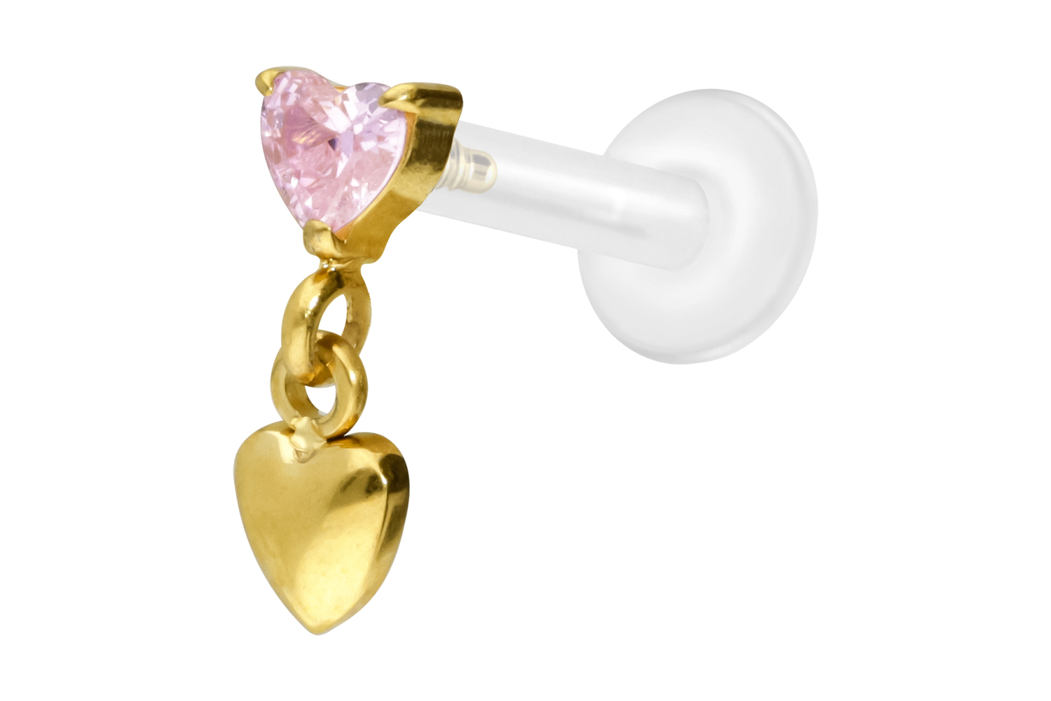 PTFE Labret Piercing mit Innengewinde + Titan-Aufsatz 2 HERZEN